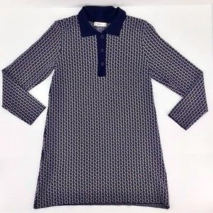 Zara Knit  | Navy Blue White | Z Print Jacquard Long Sleeve Dress Size Medium